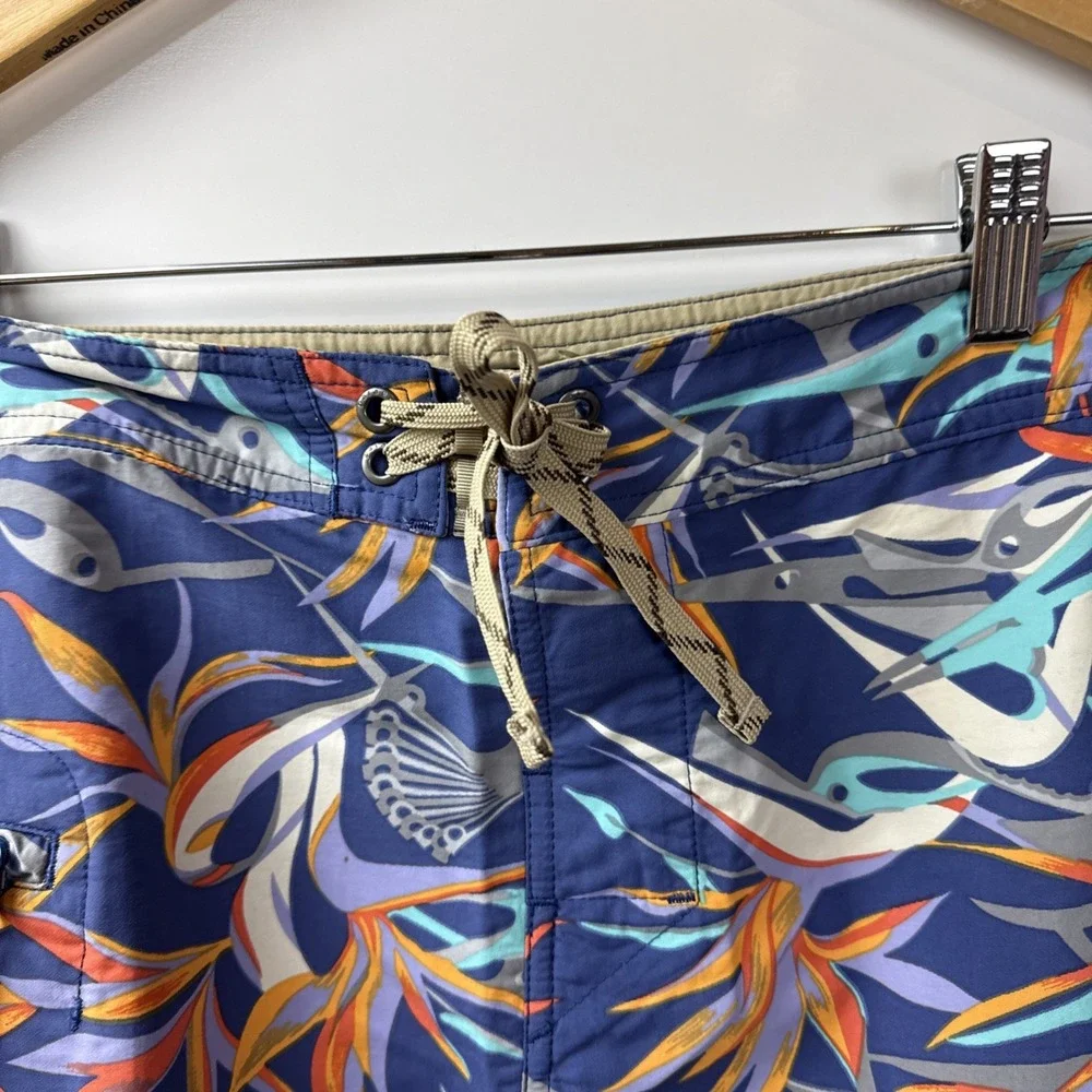 Patagonia Floral Birds Purple Swim Trunks Nylon Unlined Men's 31 8